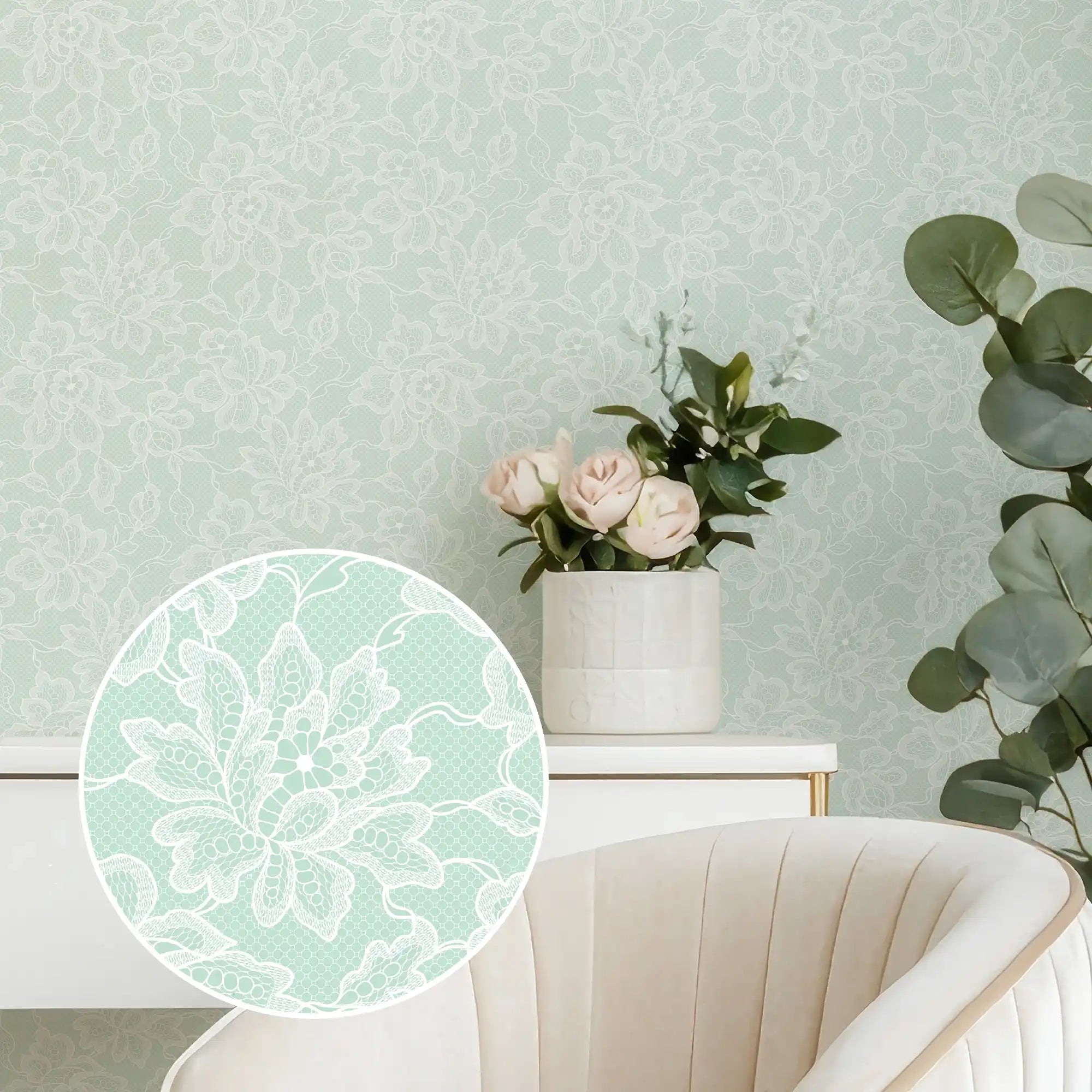 Chantilly Lace Wallpaper in Mint