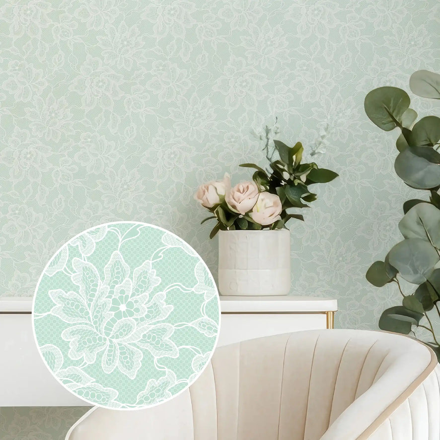 Chantilly Lace Wallpaper in Mint