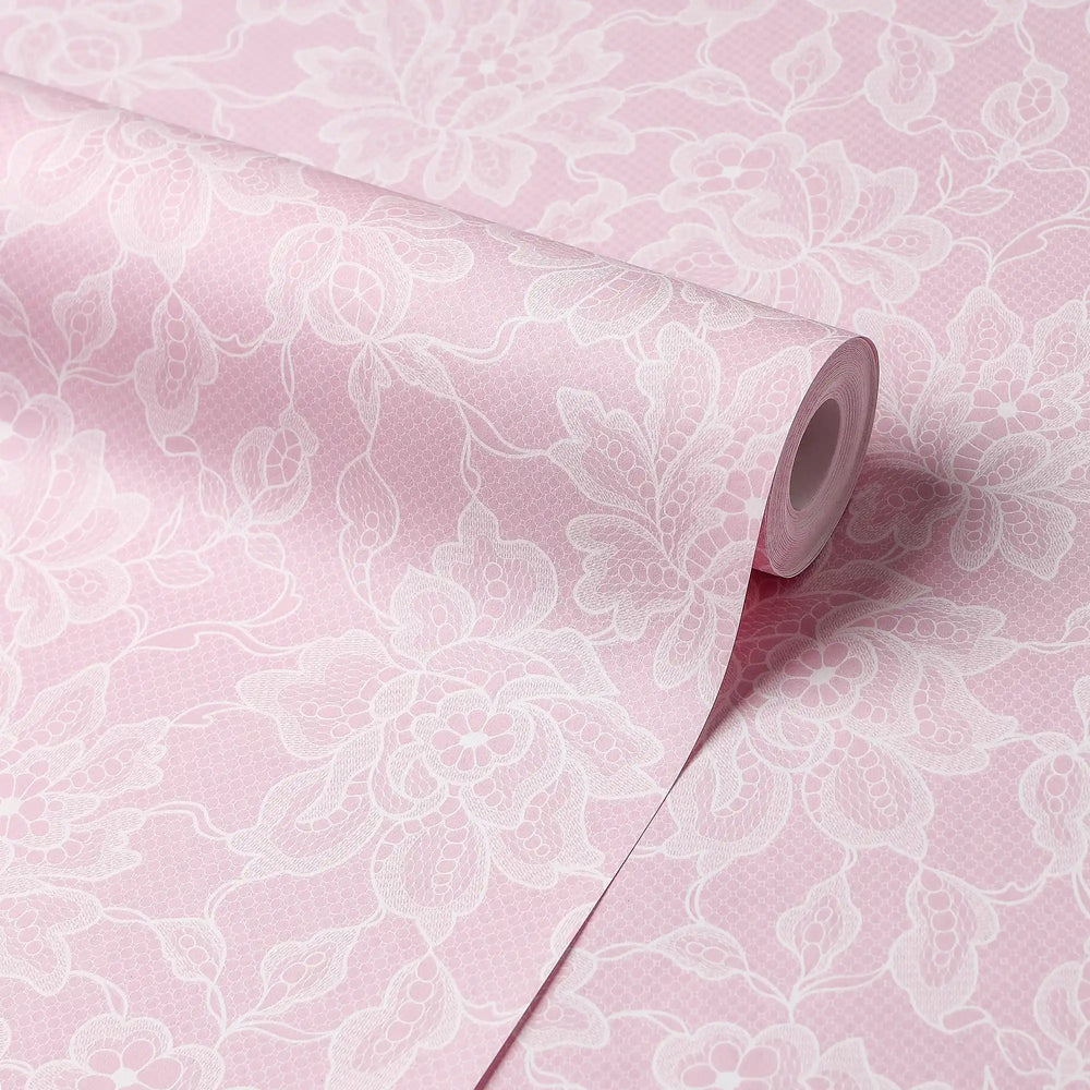 Chantilly Lace Wallpaper in Pink