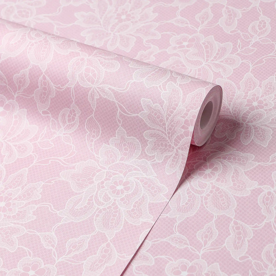 Chantilly Lace Wallpaper in Pink