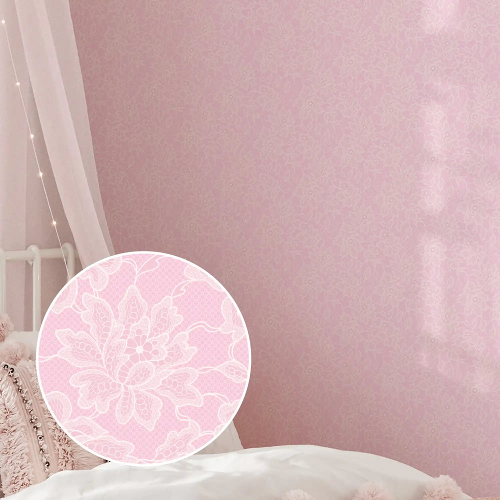 Chantilly Lace Wallpaper in Pink