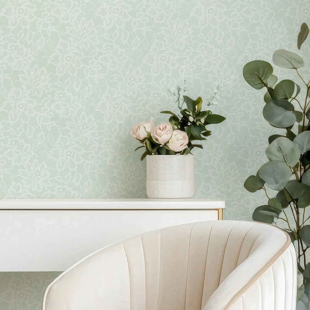 Chantilly Lace Wallpaper in Mint