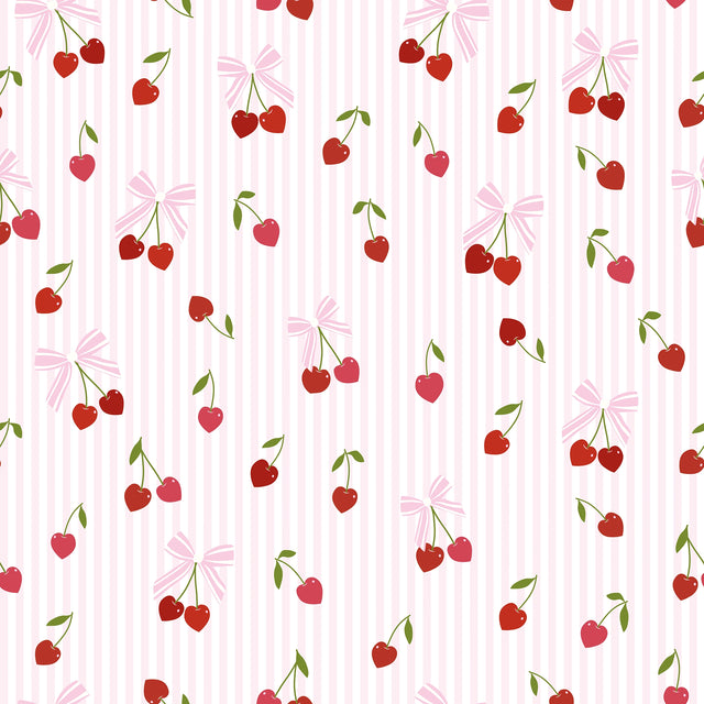 Cherry Stripe Kisses Wallpaper in Pink & Red