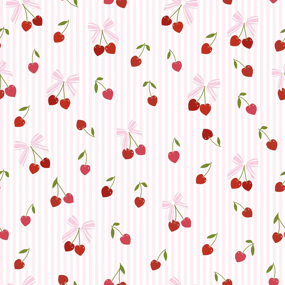 Sample of Cherry Stripe Kisses Wallpaper in Pink & Red