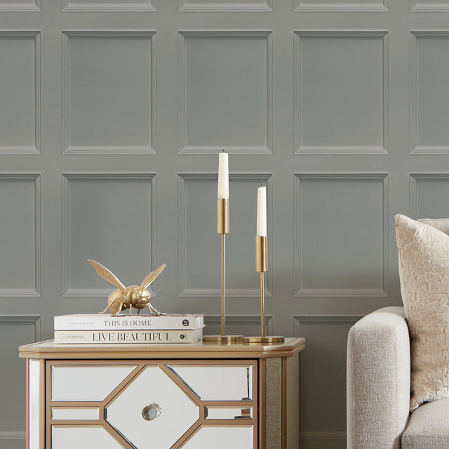 Classic Wood Panel Wallpaper in Soft Grey