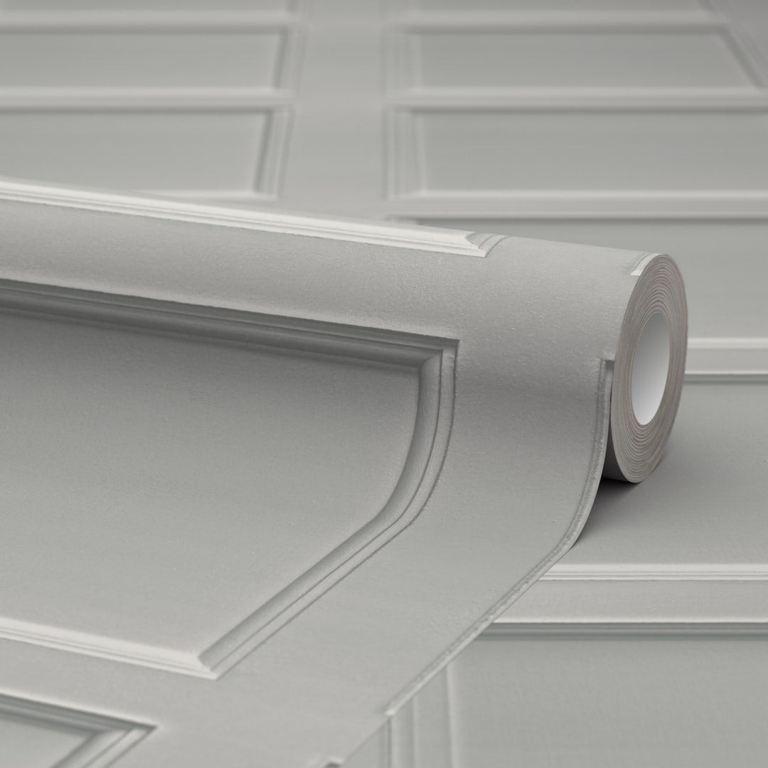 Classic Wood Panel Wallpaper in Soft Grey