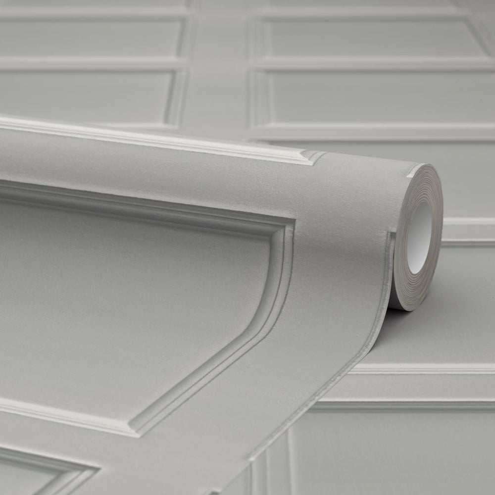 Classic Wood Panel Wallpaper in Soft Grey