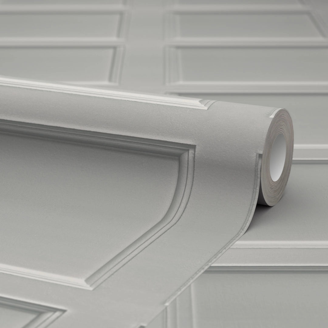 Classic Wood Panel Wallpaper in Soft Grey