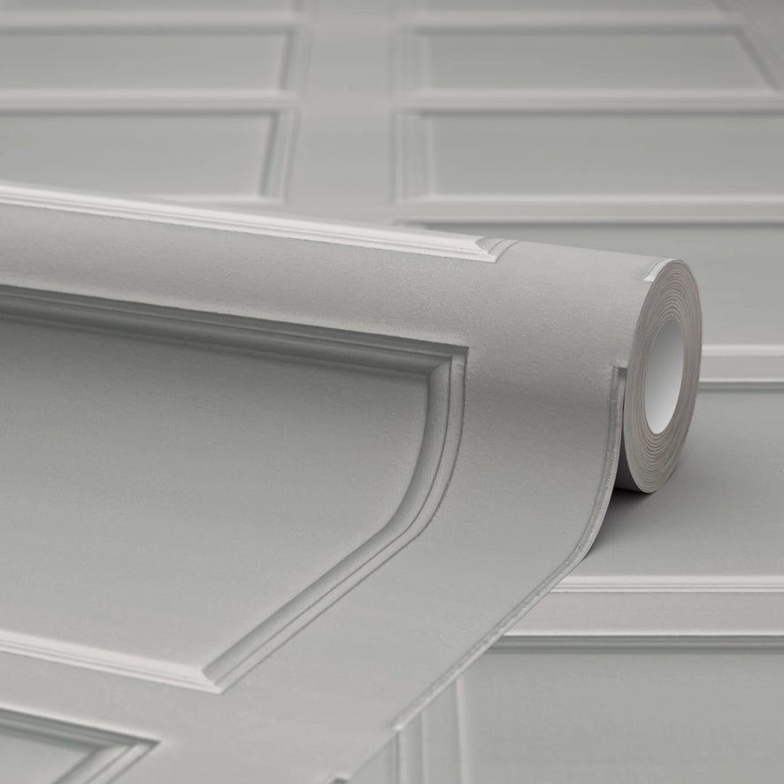 Classic Wood Panel Wallpaper in Soft Grey