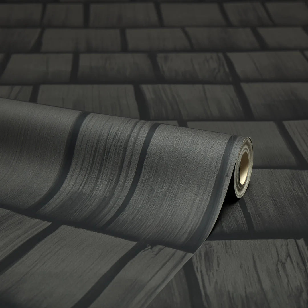 Colorado Wood Tile Wallpaper in Charcoal Grey