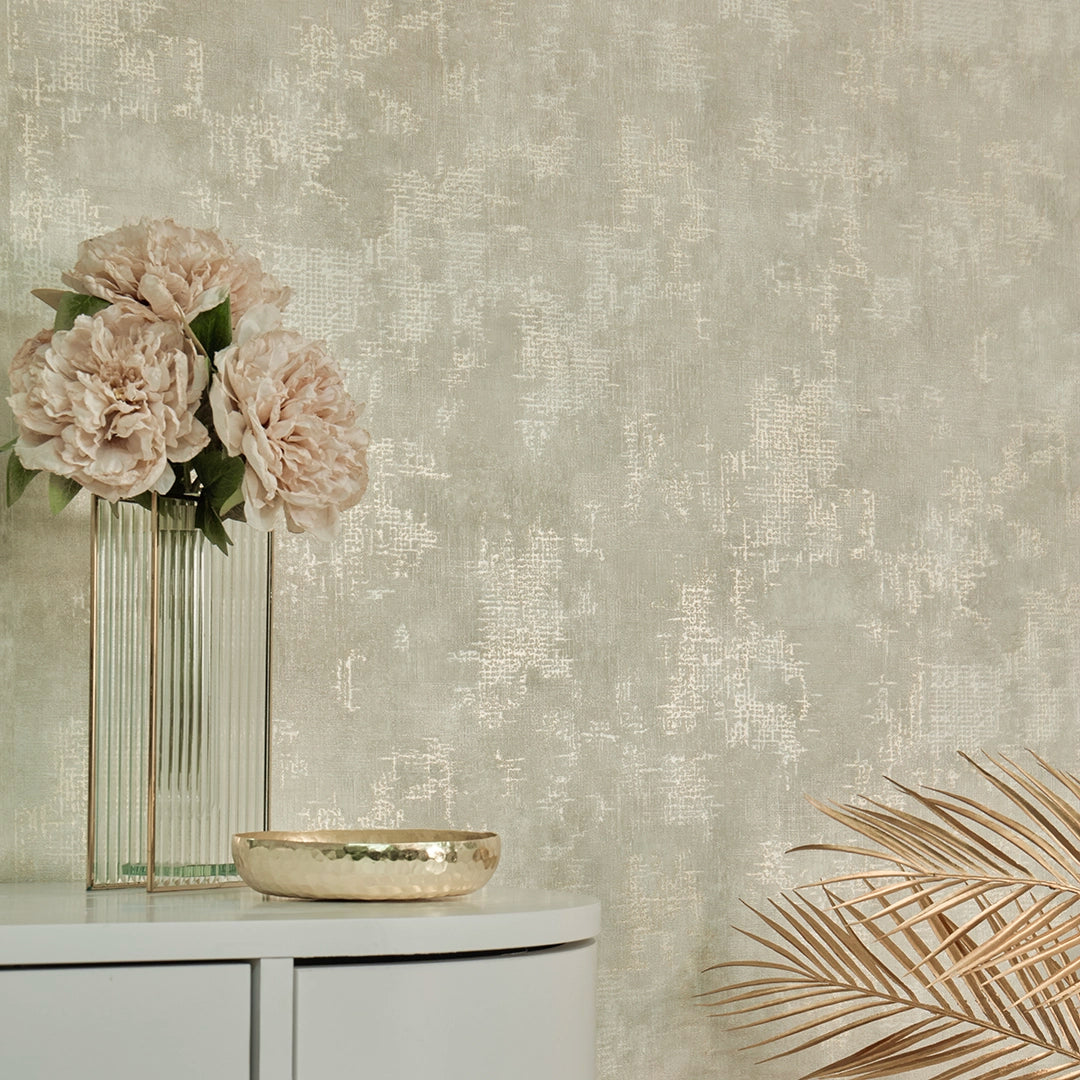 Concrete Couture Wallpaper in Warm Neutral and Gold