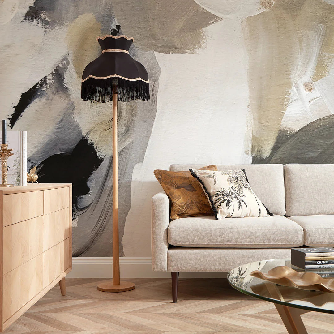 Sample of Contemporary Wall Art Mural in Charcoal, Stone and White