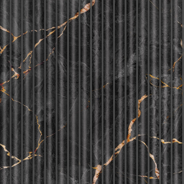 Fluted Marble Panel Wallpaper in Charcoal