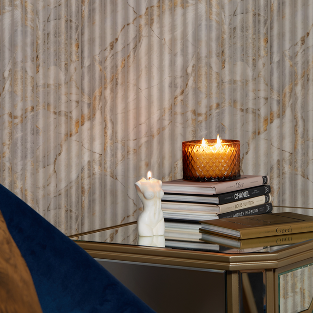 Fluted Marble Panel Wallpaper in Natural