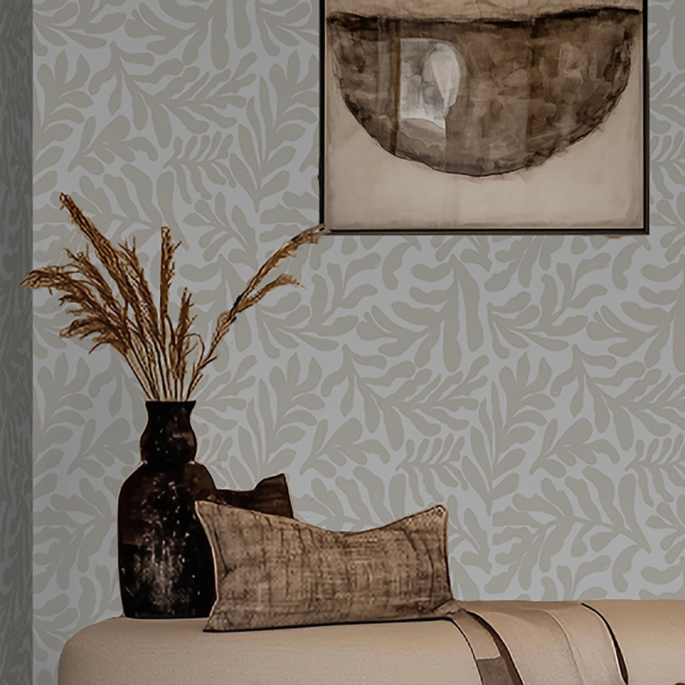 Coral Leaf Wallpaper in Almond Latte