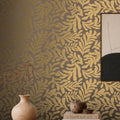 Coral Leaf Wallpaper in Almond with Gold Foil