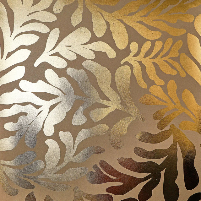 Coral Leaf Wallpaper in Almond with Gold Foil