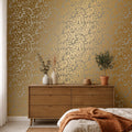 Coral Leaf Wallpaper in Beige with Gold Foil