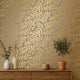 Coral Leaf Wallpaper in Beige with Gold Foil