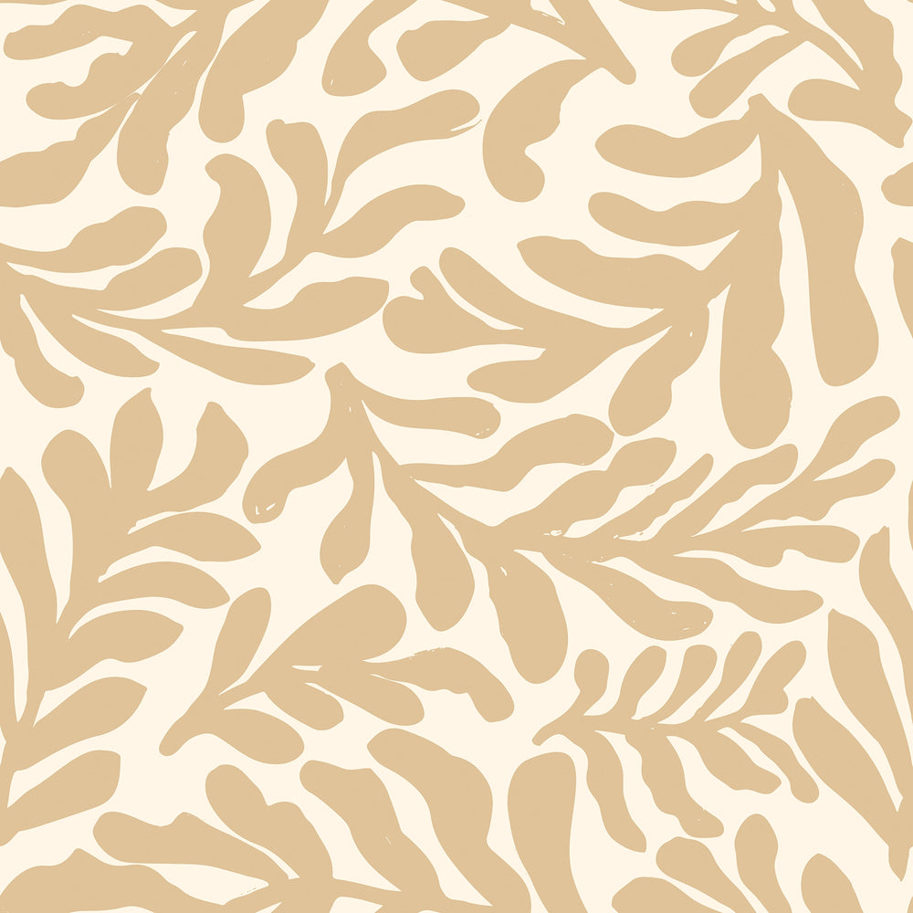 Coral Leaf Wallpaper in Caramel Latte