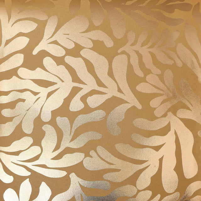 Coral Leaf Wallpaper in Caramel Latte with Gold Foil