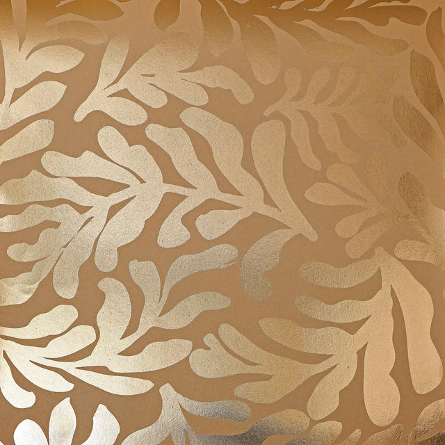 Coral Leaf Wallpaper in Caramel with Gold Foil