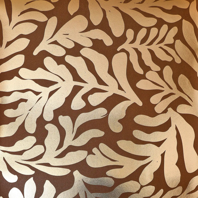 Coral Leaf Wallpaper in Chocolate with Gold Foil