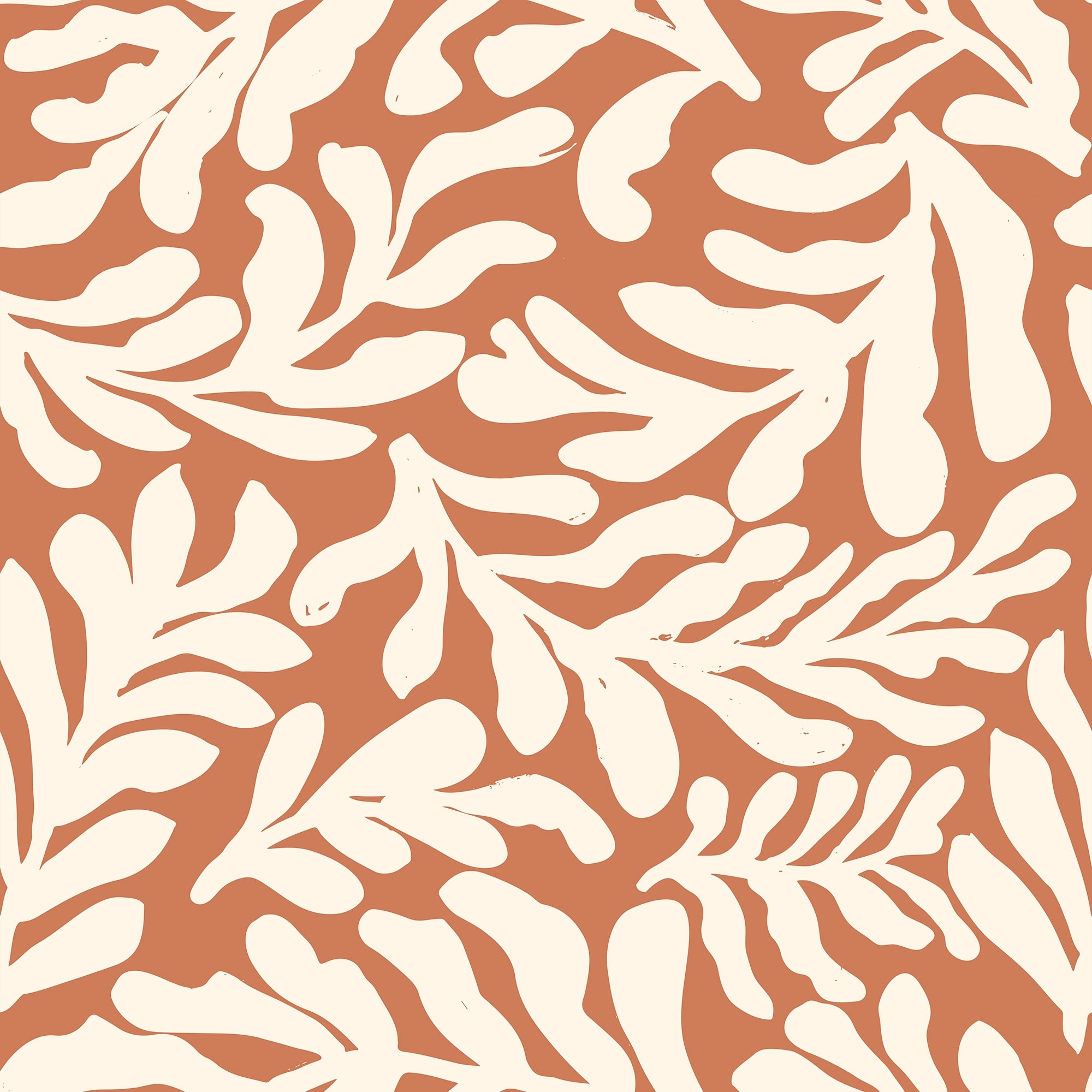 Coral Leaf Wallpaper in Cream on Terracotta