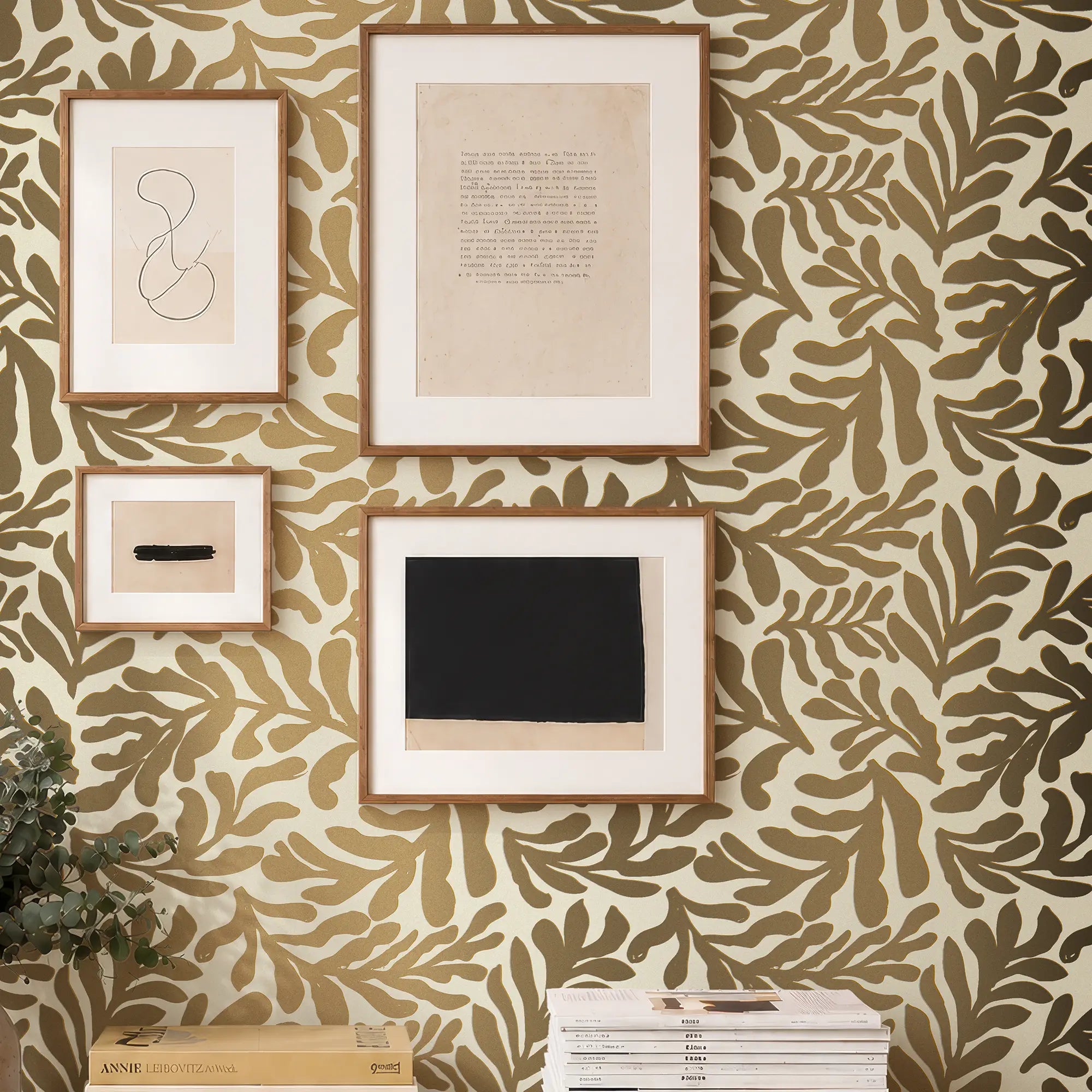Coral Leaf Wallpaper in Cream with Gold Foil