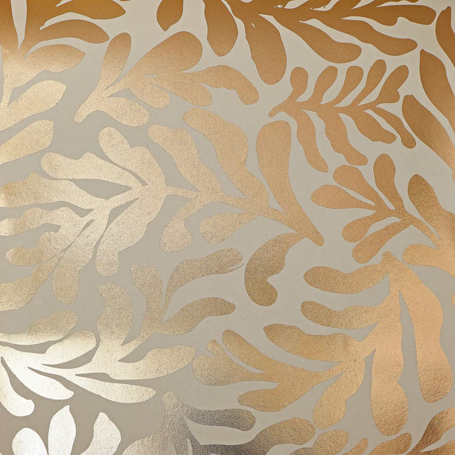 Coral Leaf Wallpaper in Cream with Gold Foil