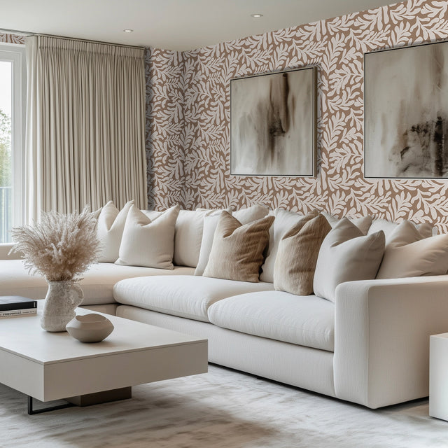 Coral Leaf Wallpaper in Mocha