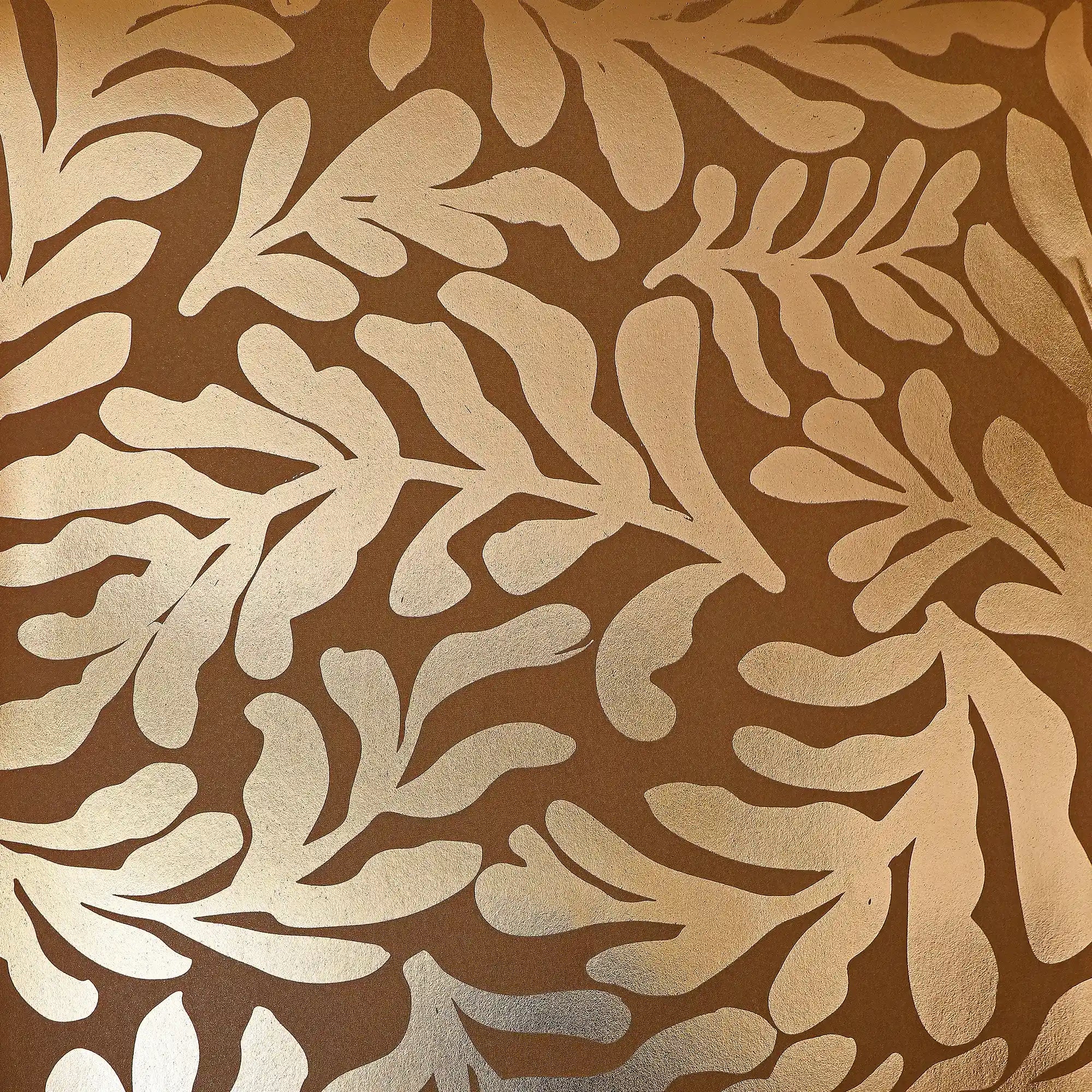 Coral Leaf Wallpaper in Mocha with Gold Foil