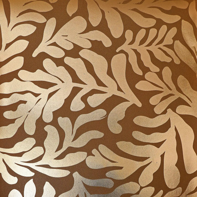 Coral Leaf Wallpaper in Mocha with Gold Foil