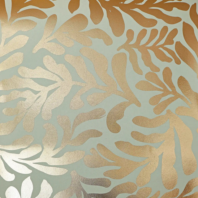 Coral Leaf Wallpaper in Pale Green with Gold Foil