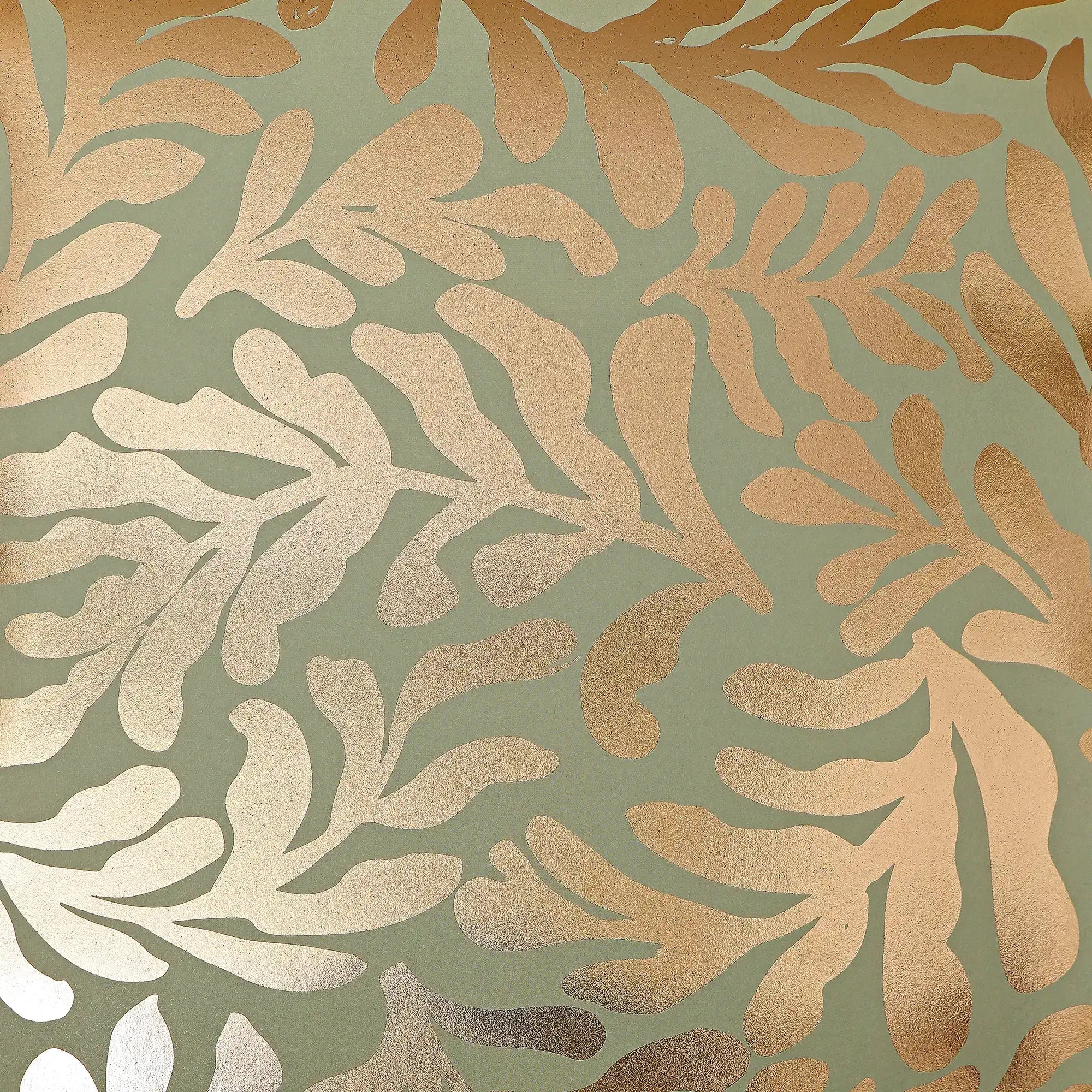 Coral Leaf Wallpaper in Sage Green with Gold Foil