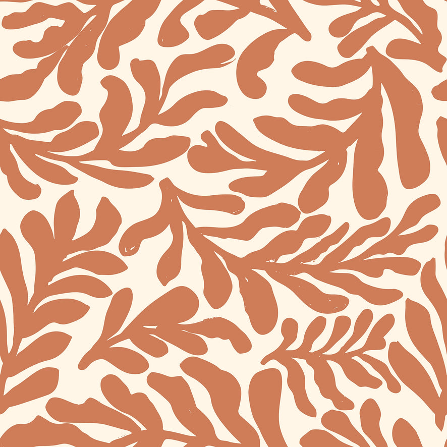 Coral Leaf Wallpaper in Terracotta on Cream