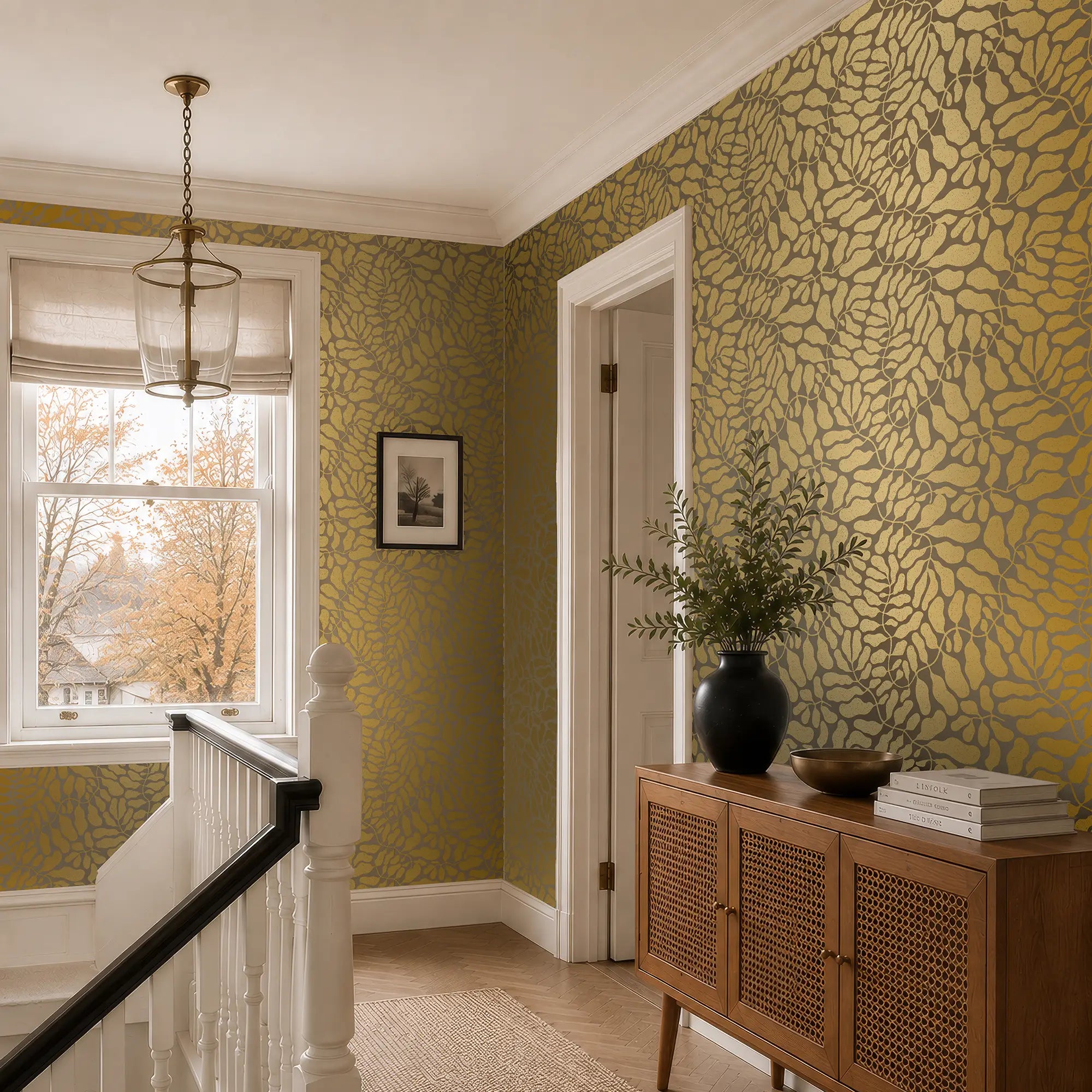 Coral Reef Wallpaper in Almond with Gold Foil