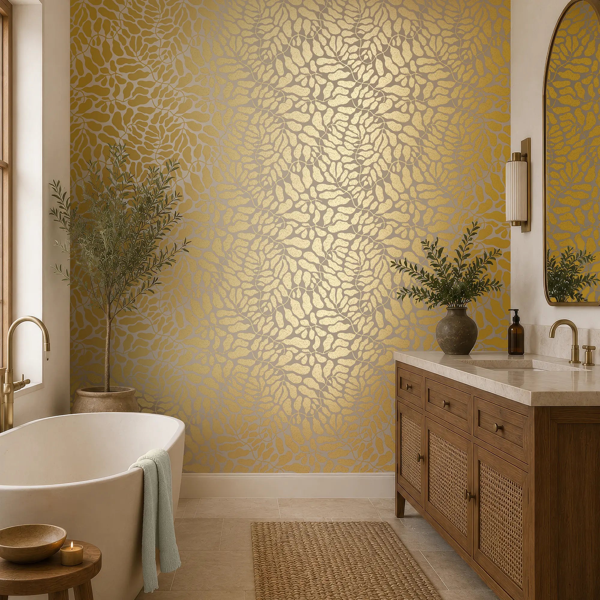 Coral Reef Wallpaper in Beige with Gold Foil