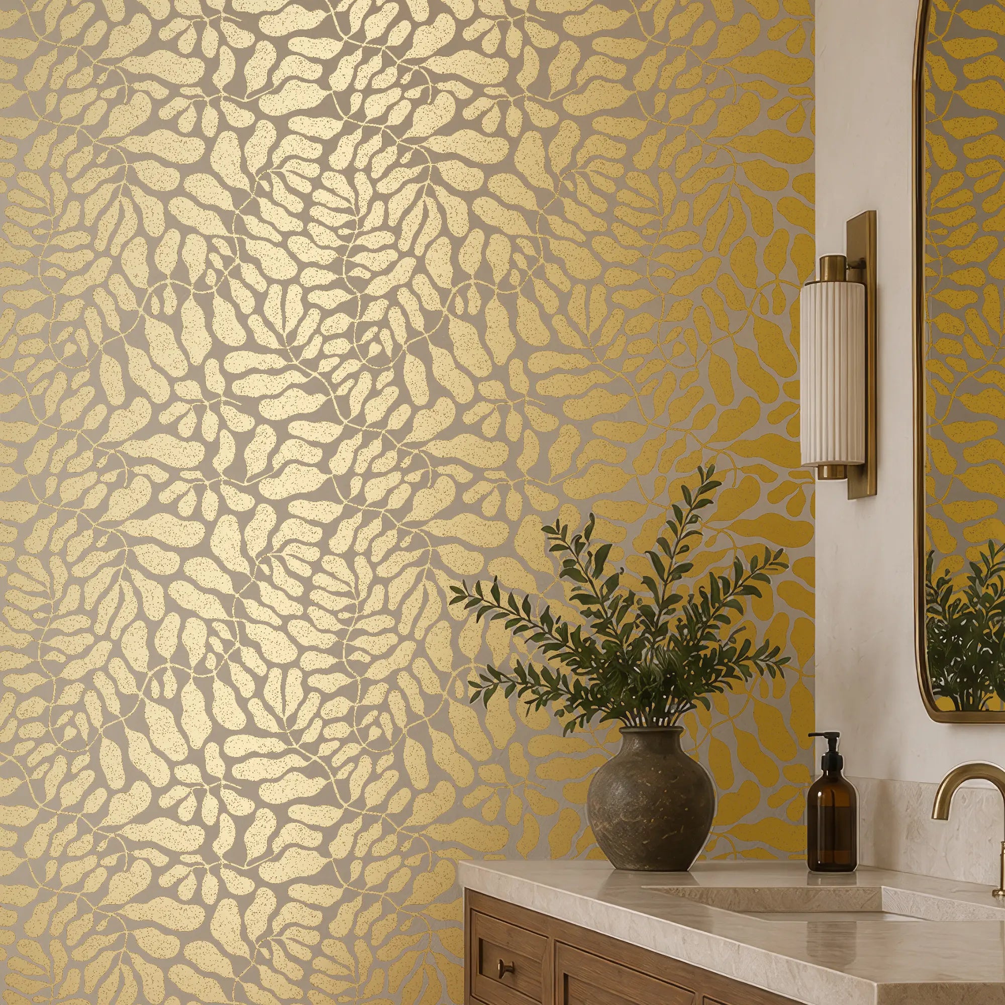 Coral Reef Wallpaper in Beige with Gold Foil