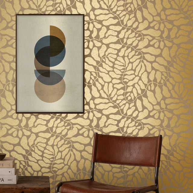Coral Reef Wallpaper in Caramel Latte with Gold Foil