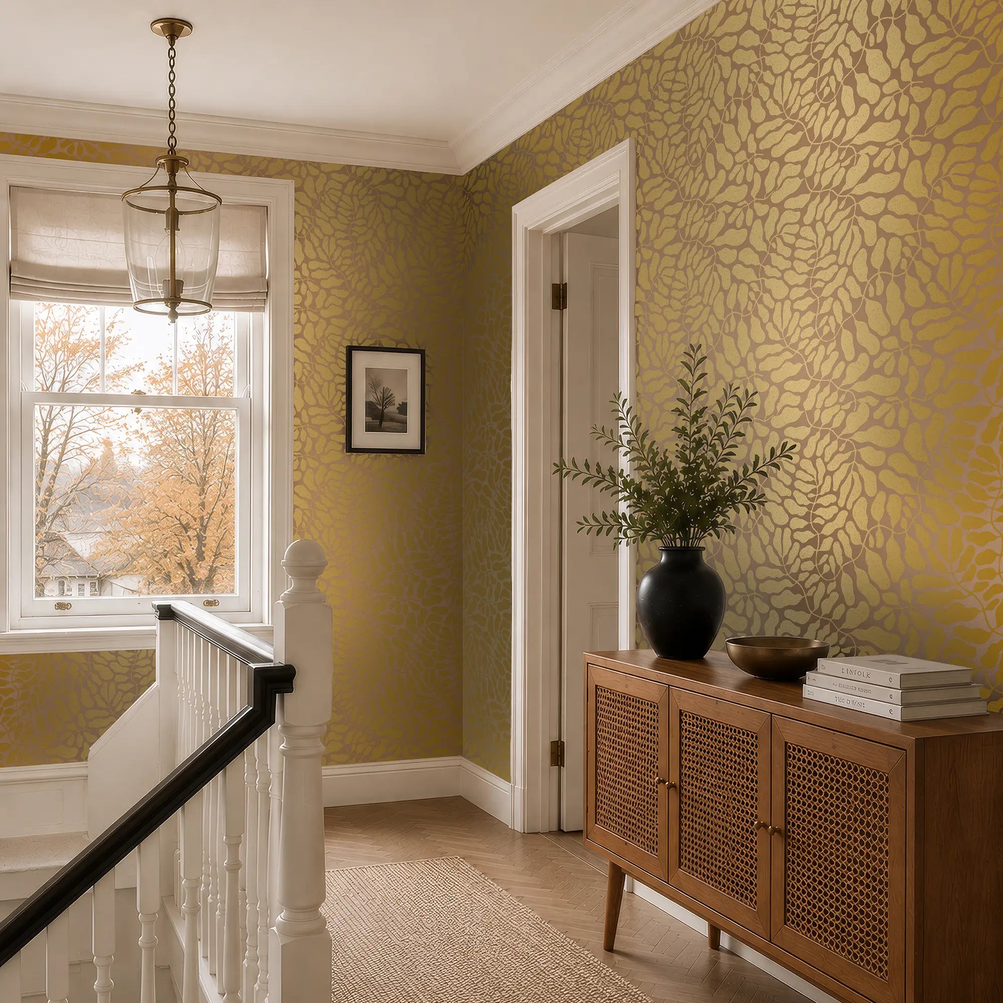 Coral Reef Wallpaper in Caramel with Gold Foil