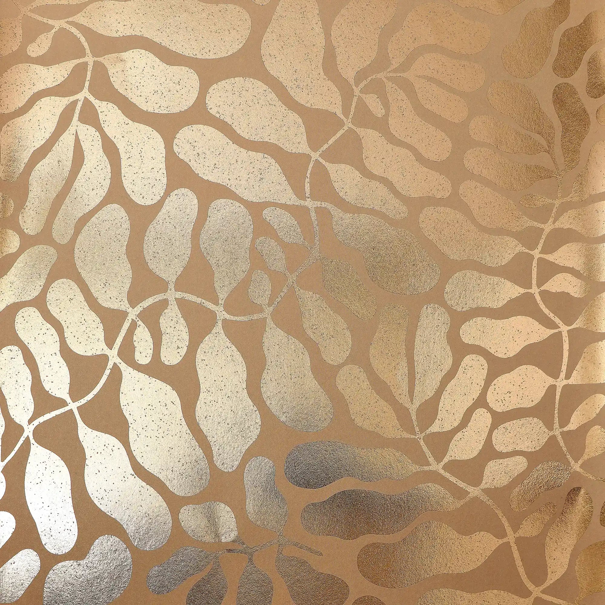 Coral Reef Wallpaper in Caramel with Gold Foil