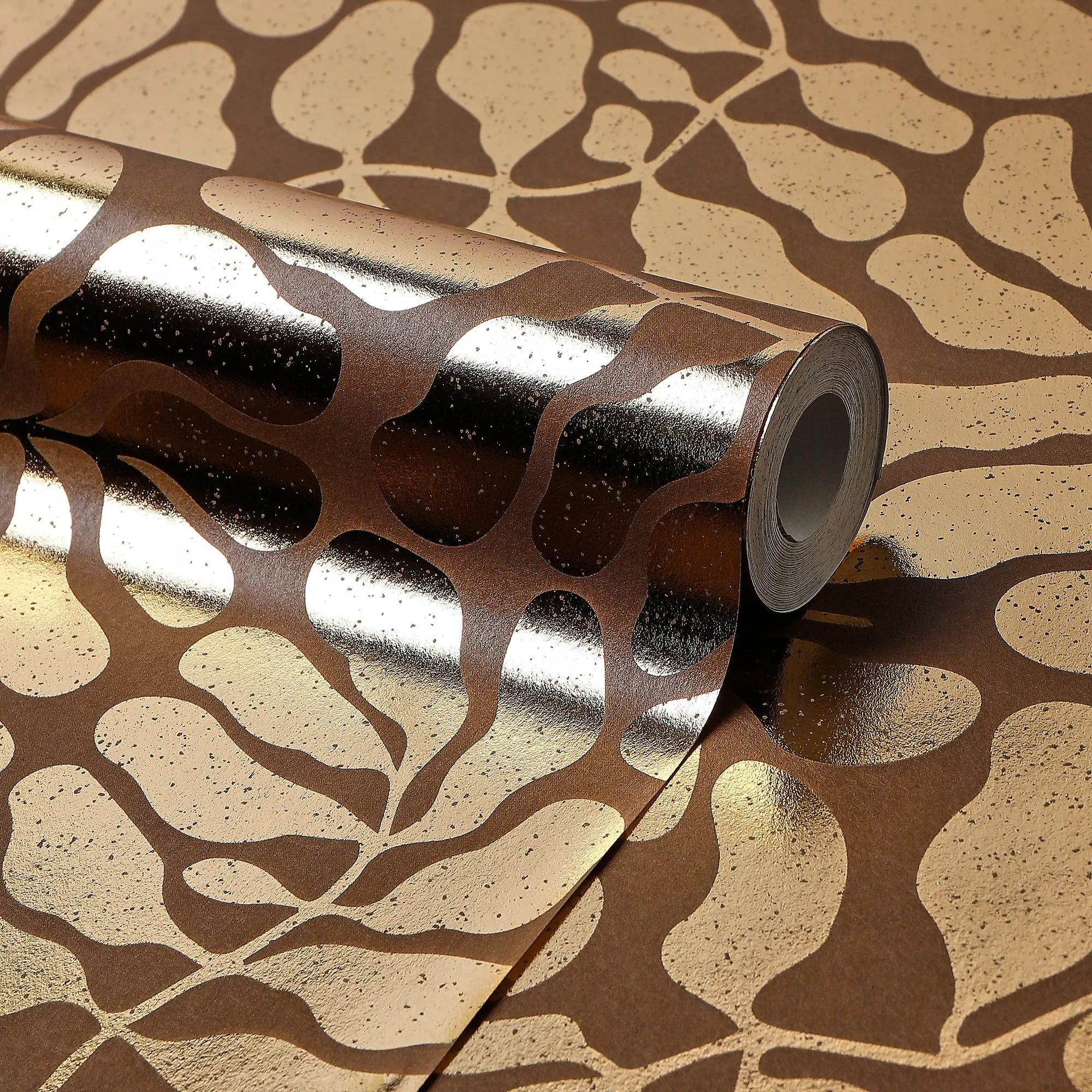Coral Reef Wallpaper in Chocolate with Gold Foil