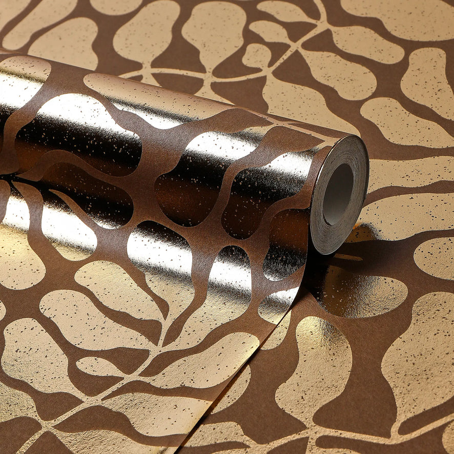 Coral Reef Wallpaper in Chocolate with Gold Foil