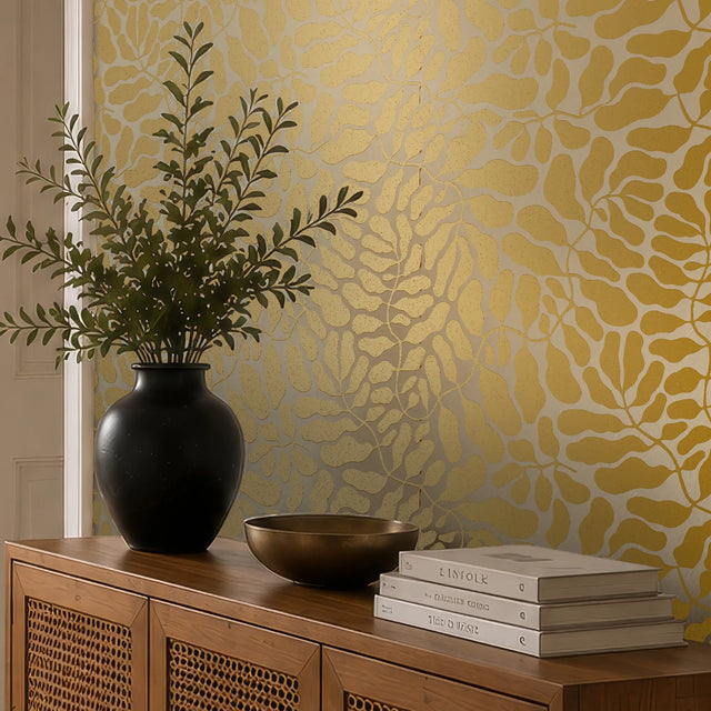 Coral Reef Wallpaper in Cream with Gold Foil