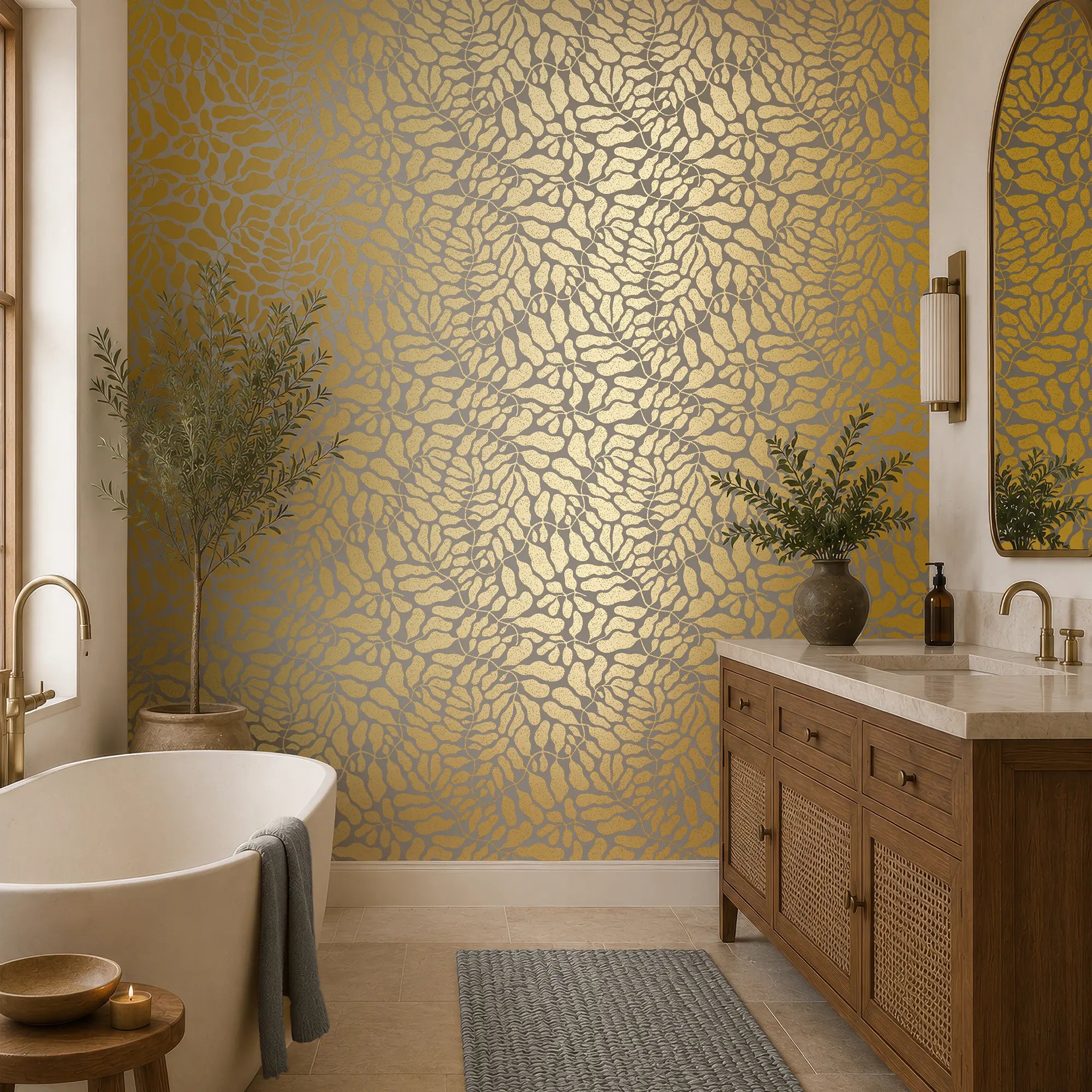 Coral Reef Wallpaper in Grey with Gold Foil