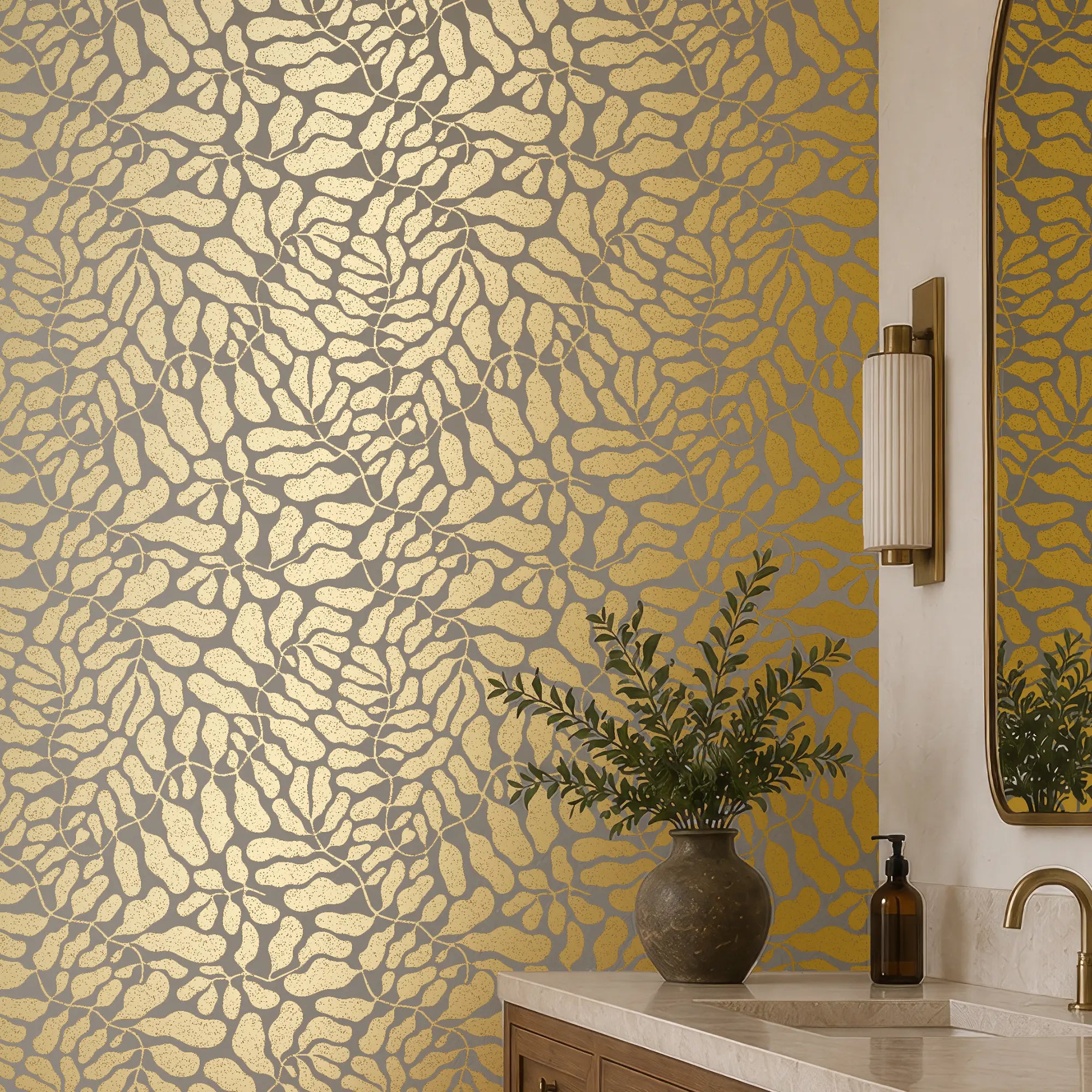 Coral Reef Wallpaper in Grey with Gold Foil