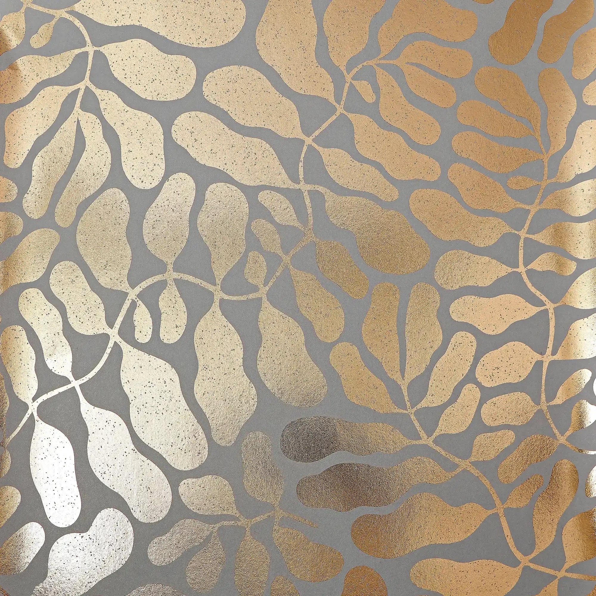 Coral Reef Wallpaper in Grey with Gold Foil