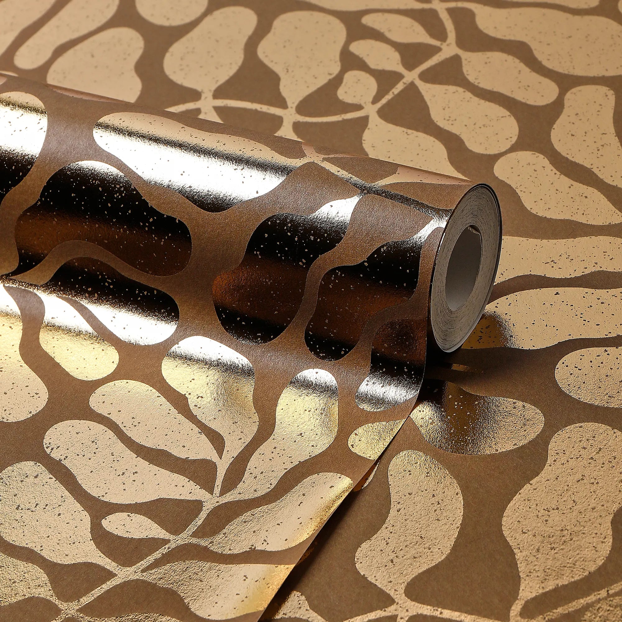 Coral Reef Wallpaper in Mocha with Gold Foil
