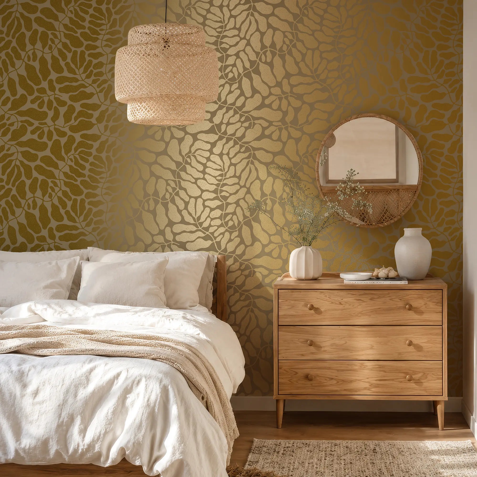 Coral Reef Wallpaper in Mocha with Gold Foil